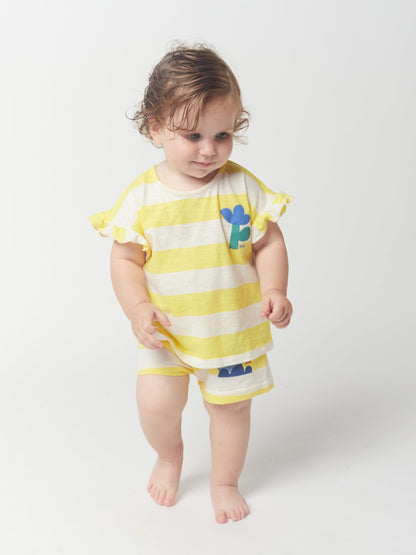 Yellow Stripes Ruffle T-Shirt