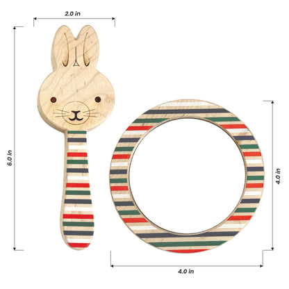 Printed Bunny Single-Piece Rattle and Matching Mirror | Made in the USA 🇺🇸