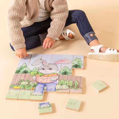 Magic Magnetic Wooden Puzzle with Cotton Bag - Bunny Gardener | Made in the Canada | Printed with Non-toxic Ink in the USA 🇺🇸
