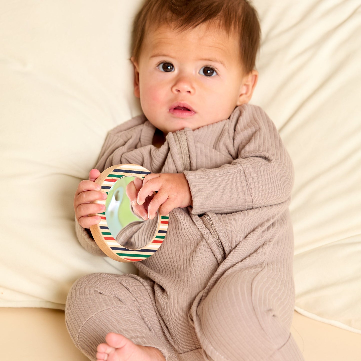 Printed Bunny Single-Piece Rattle and Matching Mirror | Made in the USA 🇺🇸