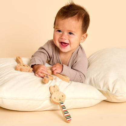 Printed Bunny Single-Piece Rattle and Matching Mirror | Made in the USA 🇺🇸