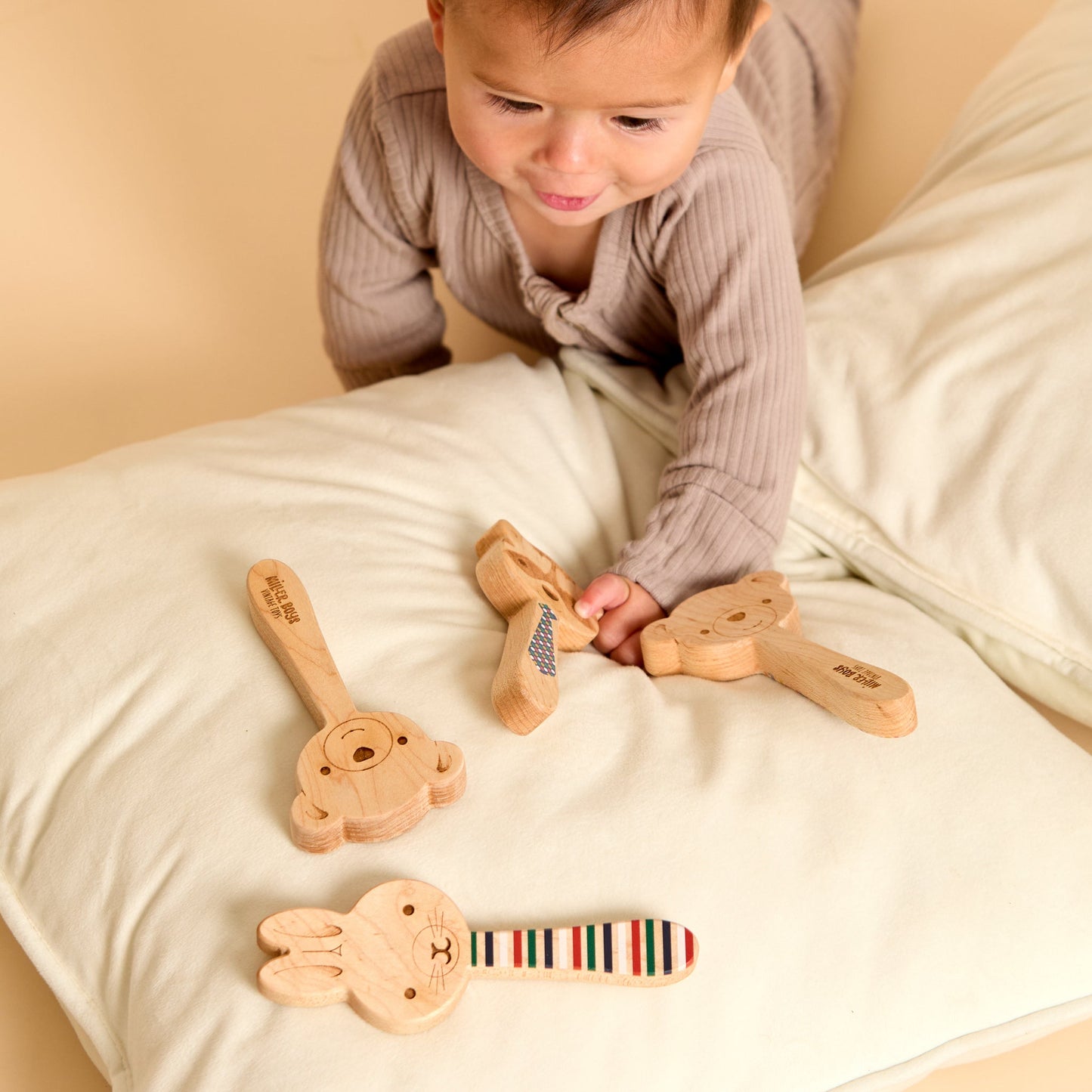 Printed Bunny Single-Piece Rattle and Matching Mirror | Made in the USA 🇺🇸