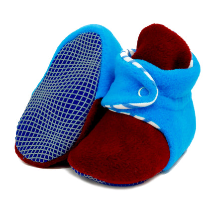 Anti-Slip Sole, Fleece Baby Booties, Newborn Home Booties, Sweat Proof Organic Cotton Lining, Burgundy Blue