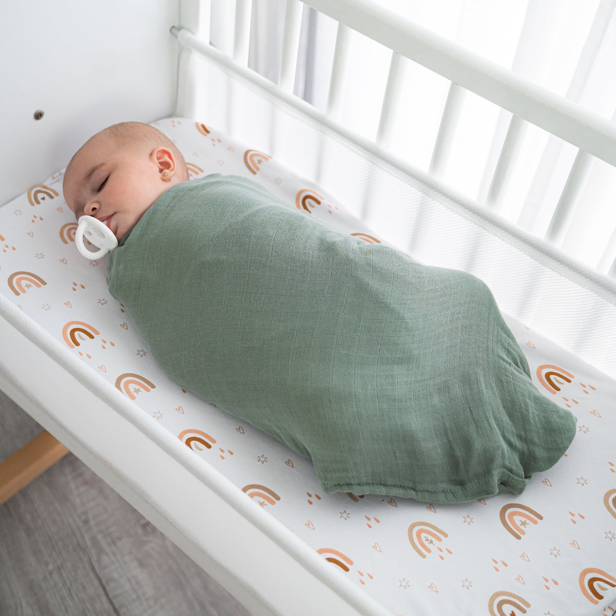 Muslin Swaddle Blankets 47” x 47” in Sage, Pacific Blue, Fern, Neptune, 4 Pack