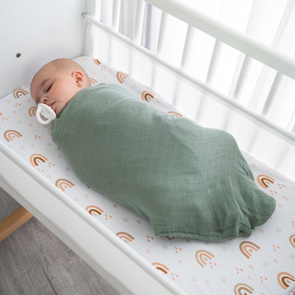 Muslin Swaddle Blankets 47” x 47” in Sage, Pacific Blue, Fern, Neptune, 4 Pack