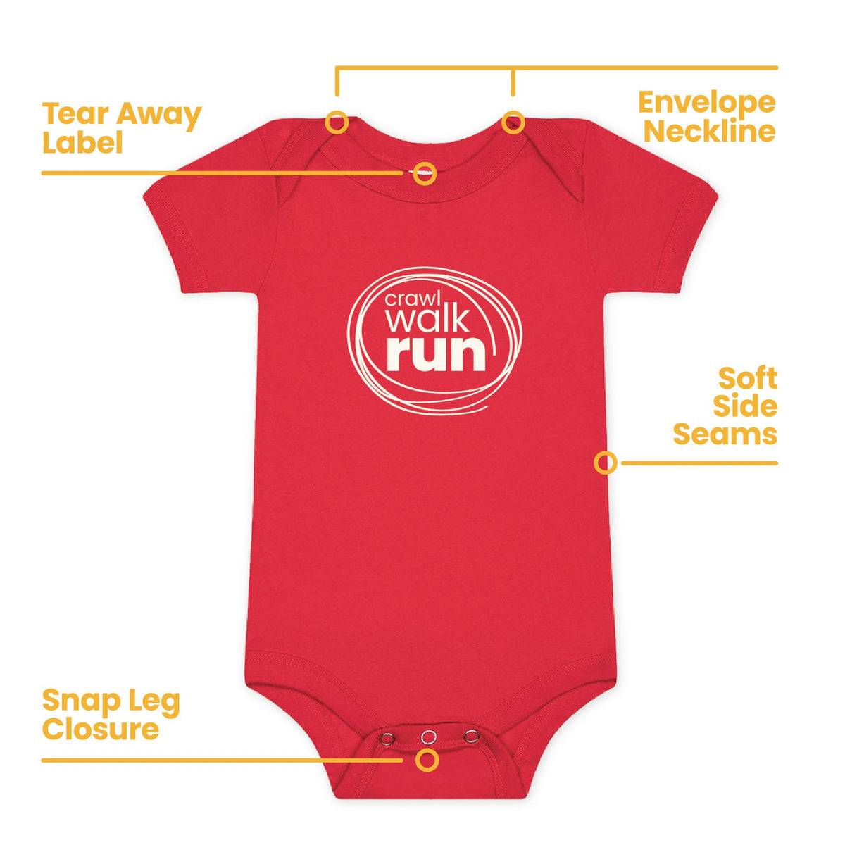 100% Airlume Combed, Ring-Spun Cotton Onesie  - Crawl Walk Run (Size 6-12 mo)