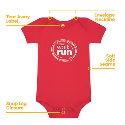 100% Airlume Combed, Ring-Spun Cotton Onesie  - Crawl Walk Run (Size 6-12 mo)