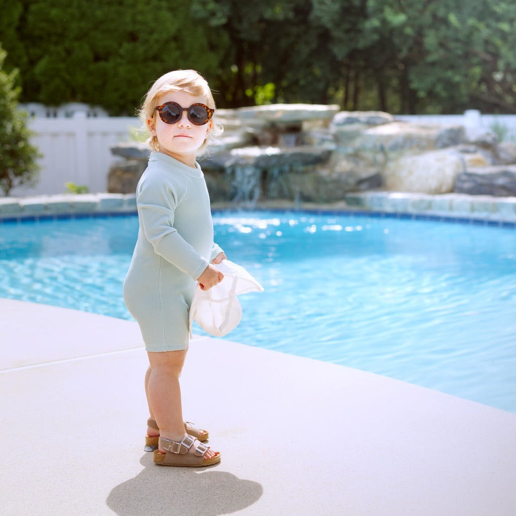 Ribbed Long-Sleeve Swimsuit for Baby · Rash Guard · Shorts · Gender-Neutral · Mint Color