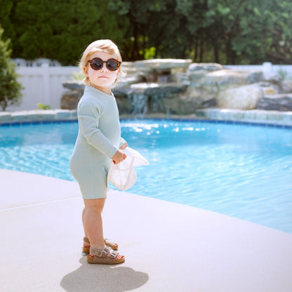 Ribbed Long-Sleeve Swimsuit for Baby · Rash Guard · Shorts · Gender-Neutral · Mint Color