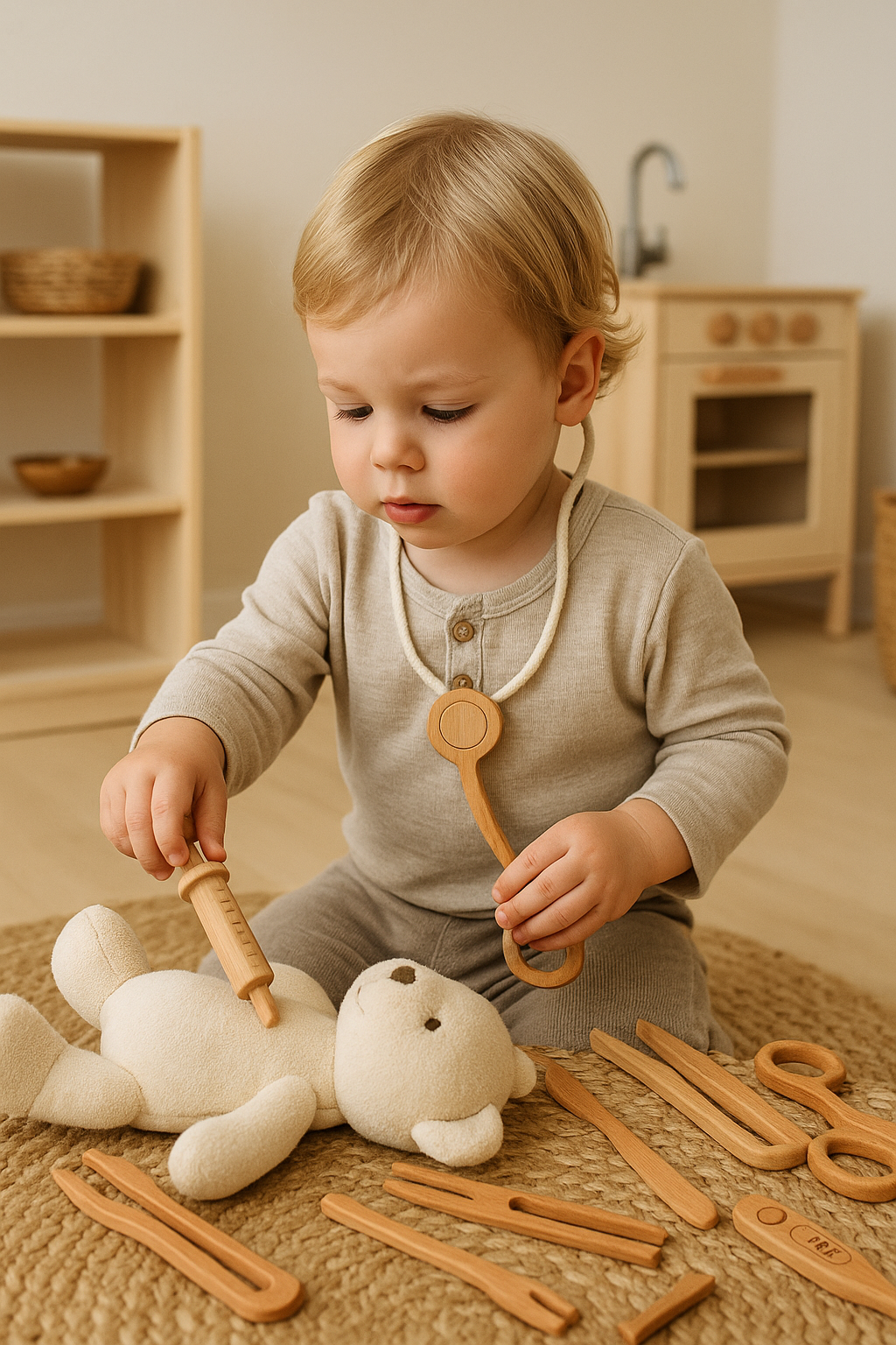 Wooden Doctor Pretend Play Set – Montessori Medical Tools for Kids