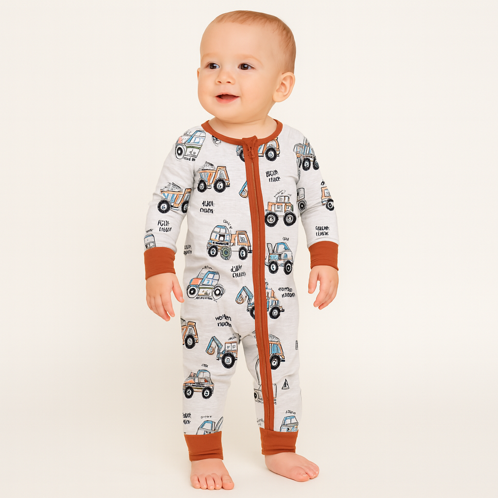 Construction Bamboo Zipper Romper