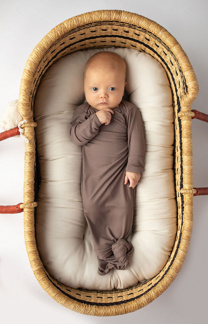 Cocoa Brown Ribbed Knotted Newborn Baby Gown