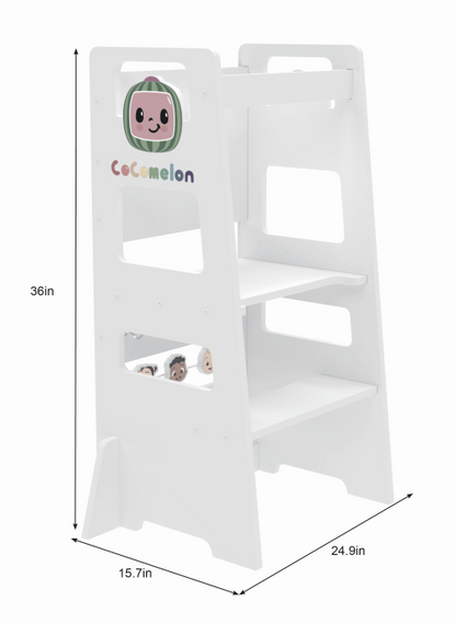 Date CocoMelon 3-in-1 Kitchen Tower for Kids – Step Stool & Chalkboard Learning Helper