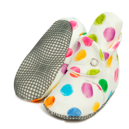 Organic Cotton Baby Booties, Non-Slip Sole, Cotton Newborn Booties Home Nursery Shoes, Colorful Dots
