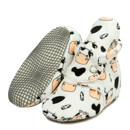 Organic Cotton Baby Booties, Non-Slip Sole, Cotton Newborn Booties Home Nursery Shoes, Cow