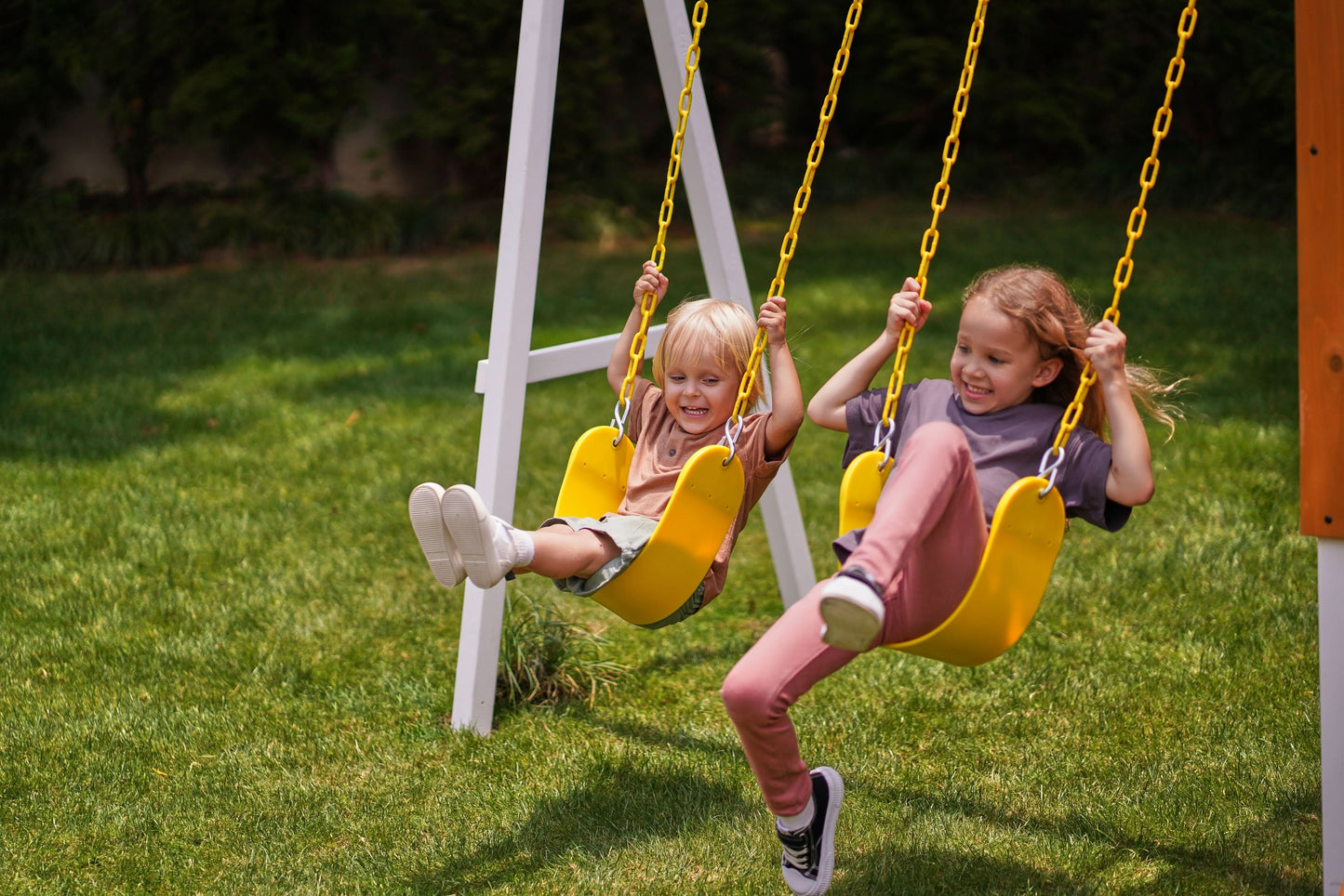 Forest Small Outdoor Toddler Swing Set | Compact Wooden Swing Frame for Babies & Kids