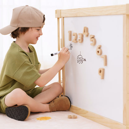 Wooden Baby Playpen with Mirror & Whiteboard Panel – Foldable 63" x 63" Montessori Sensory Play Yard