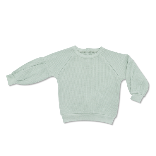 Waffle Balloon Sleeve Sweatshirt - Sage