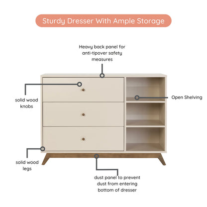 Central Park 3-drawer, Two Shelves Nursery Dresser