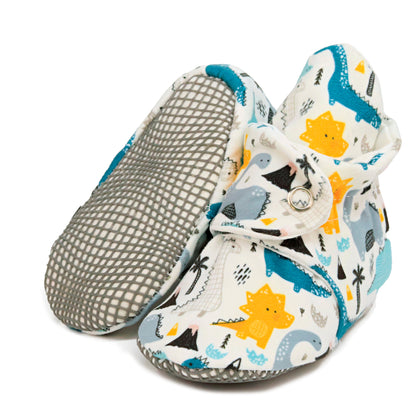 Organic Cotton Baby Booties, Non-Slip Sole, Cotton Newborn Booties Home Nursery Shoes, Dinosaur