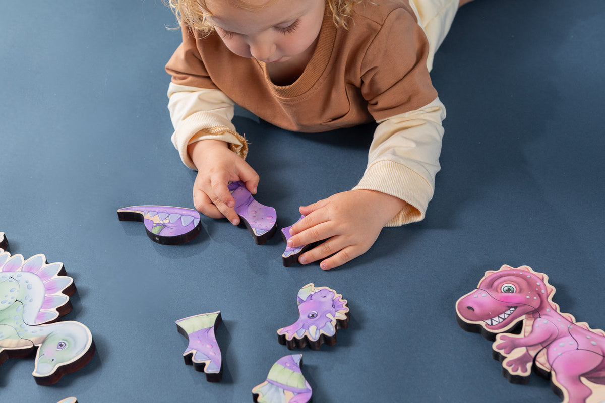 Dinosaur Magnetic Wooden Puzzle Set with Cotton Bag | Made in the USA 🇺🇸