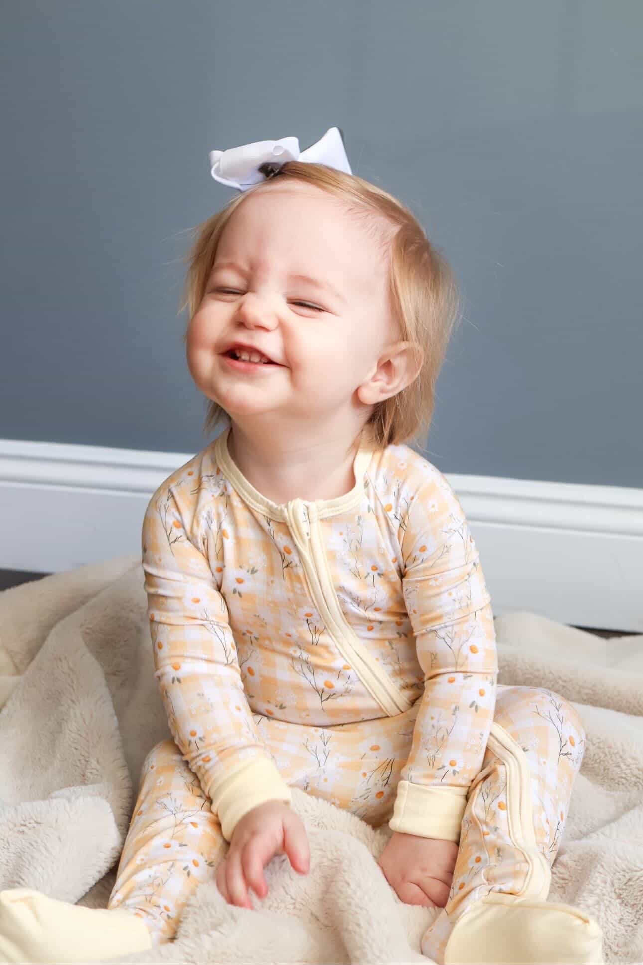 Yellow Daisy Baby Bamboo Zipper Romper