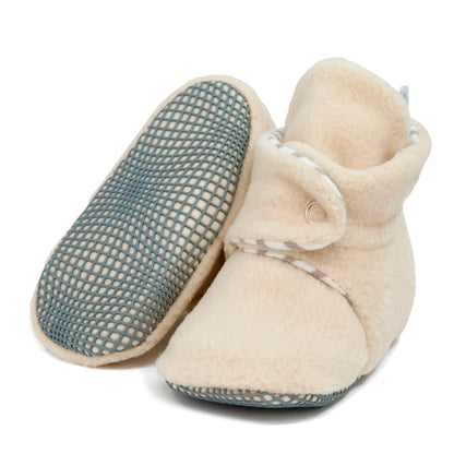 Anti-Slip Sole, Fleece Baby Booties, Newborn Home Booties, Sweat Proof Organic Cotton Lining, Beige
