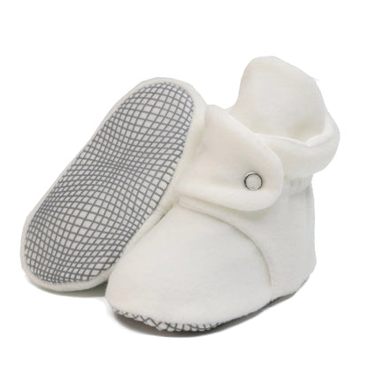 Anti-Slip Sole, Fleece Baby Booties, Newborn Home Booties, Sweat Proof Organic Cotton Lining, White
