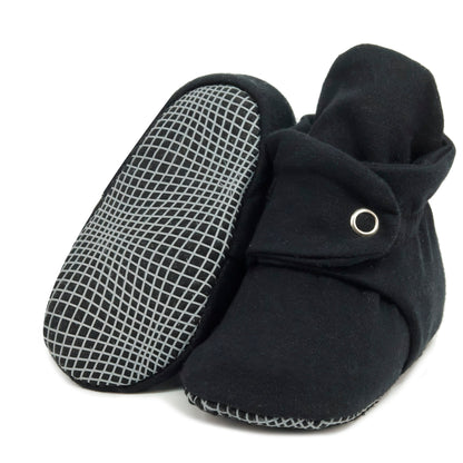 Organic Cotton Baby Booties, Non-Slip Sole, Cotton Newborn Booties Home Nursery Shoes, Black