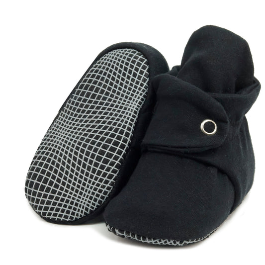 Organic Cotton Baby Booties, Non-Slip Sole, Cotton Newborn Booties Home Nursery Shoes, Black