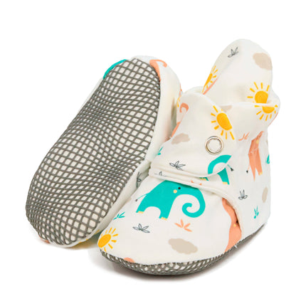 Organic Cotton Baby Booties, Non-Slip Sole, Cotton Newborn Booties Home Nursery Shoes, Elephant