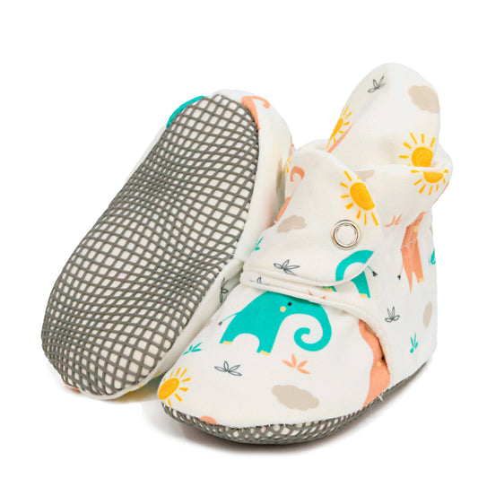 Organic Cotton Baby Booties, Non-Slip Sole, Cotton Newborn Booties Home Nursery Shoes, Elephant