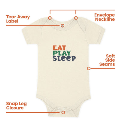 100% Airlume Combed, Ring-Spun Cotton Onesie - Eat Play Sleep (Size 6-12 mo)
