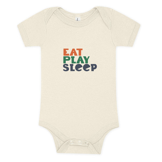 100% Airlume Combed, Ring-Spun Cotton Onesie - Eat Play Sleep (Size 6-12 mo)