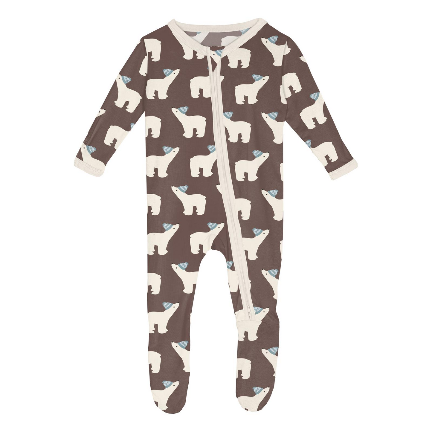 Print Footie with 2 Way Zipper, Coffee Polar Bears