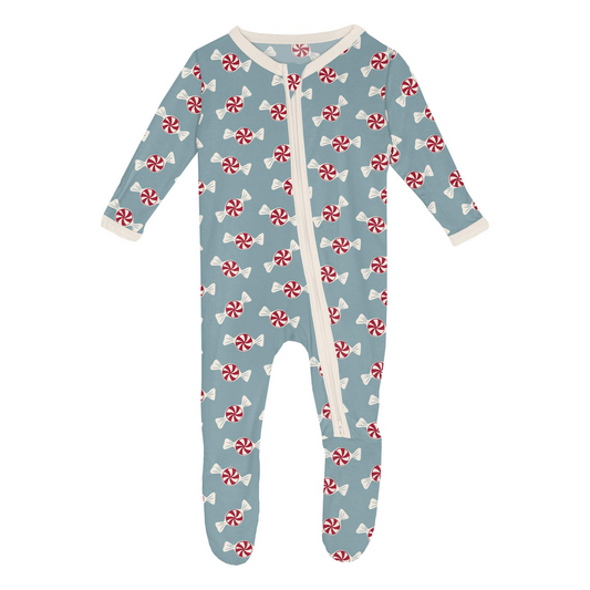 Print Footie with 2 Way Zipper, Stormy Sea Peppermints