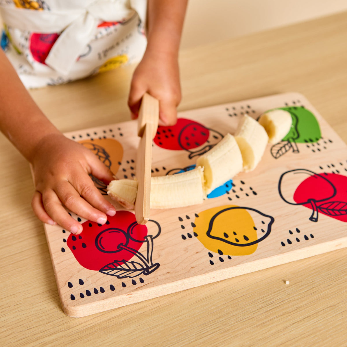 Kid's Chef-in-Training Fruit Wooden Cutting Board with Handcrafted Wooden Knife | Made in the USA 🇺🇸