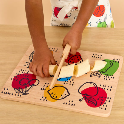 Kid's Chef-in-Training Fruit Wooden Cutting Board with Handcrafted Wooden Knife | Made in the USA 🇺🇸