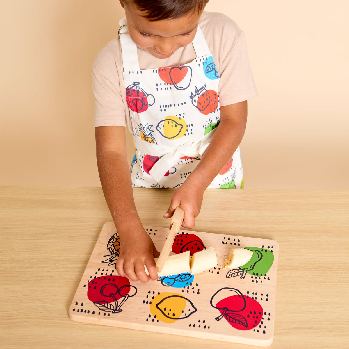 Kid's Chef-in-Training Fruit Wooden Cutting Board with Handcrafted Wooden Knife | Made in the USA 🇺🇸