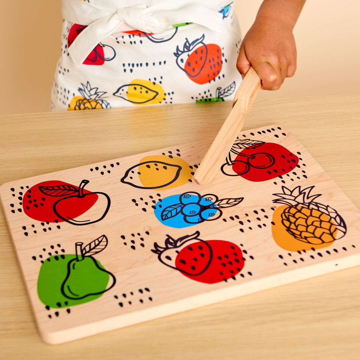 Kid's Chef-in-Training Fruit Wooden Cutting Board with Handcrafted Wooden Knife | Made in the USA 🇺🇸