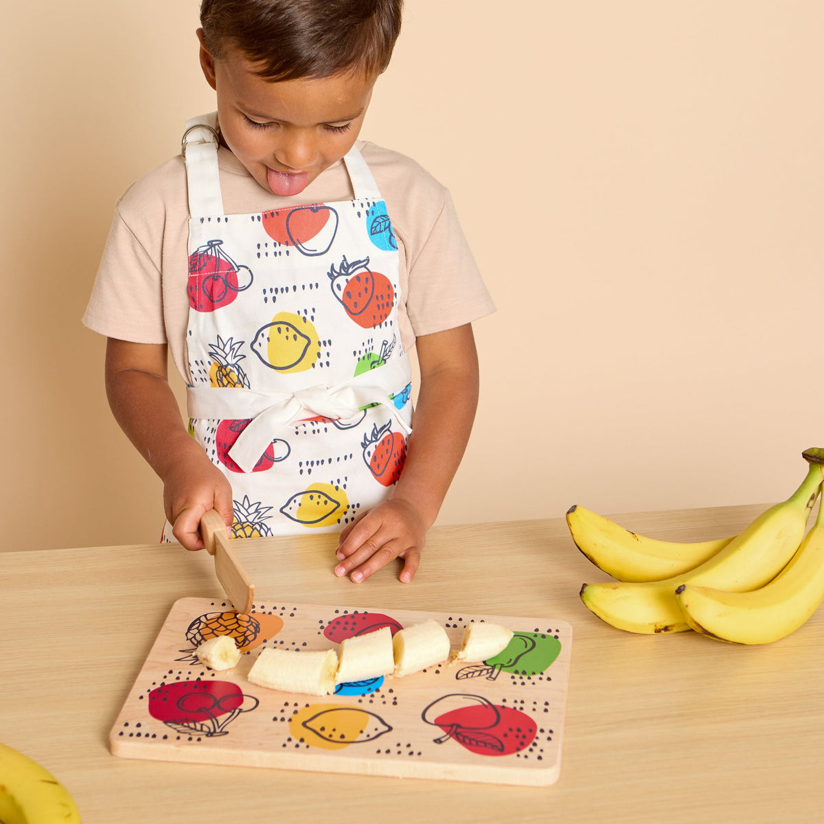 Kid's Chef-in-Training Fruit Wooden Cutting Board with Handcrafted Wooden Knife | Made in the USA 🇺🇸