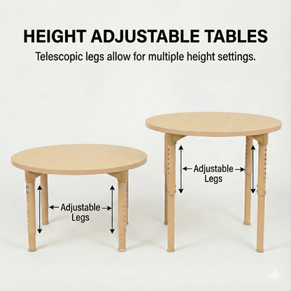 Round Adjustable Kids Classroom Table – 36" Diameter, 13" to 17" Height