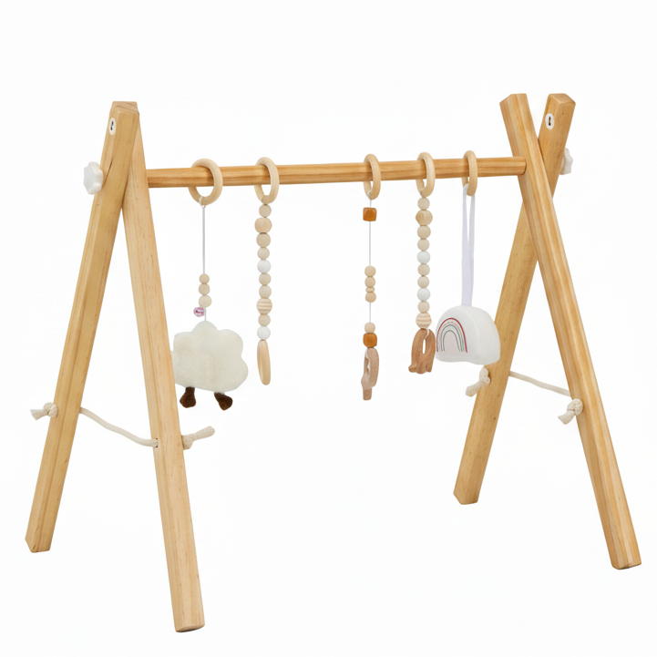 Lilac Wooden Baby Gym | Montessori Infant Play Gym with Hanging Toys