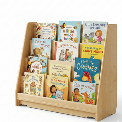 Wooden Classroom Bookshelf – 4 Tier Front-Facing Display | 32" H x 36.5" W x 14.5" D