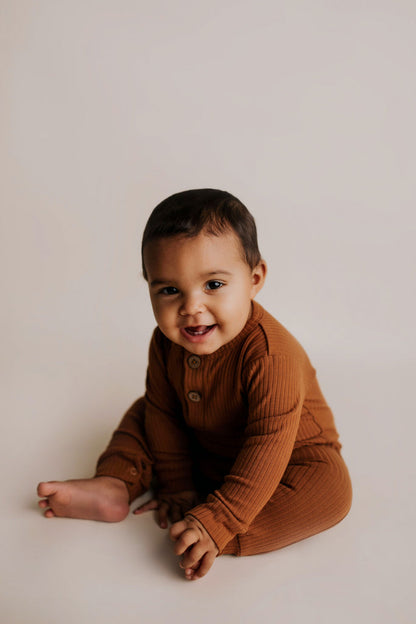 Clay Baby Ribbed Playsuit with pockets