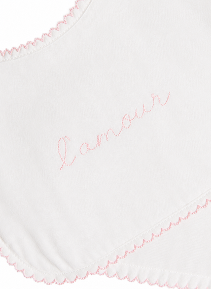 Bib & Burp Cloth Set - Embroidered Pink "L'Amour"