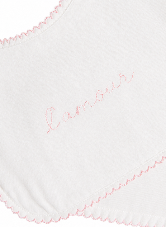 Bib & Burp Cloth Set - Embroidered Pink "L'Amour"