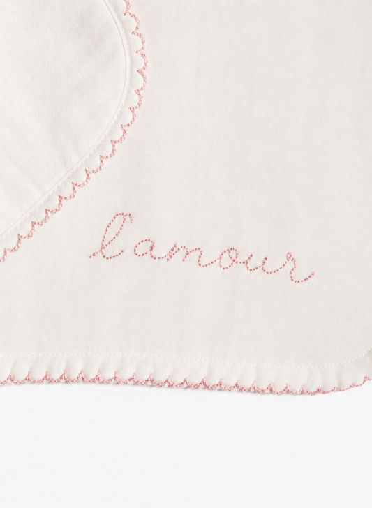 Bib & Burp Cloth Set - Embroidered Pink "L'Amour"