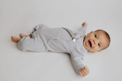 Gray Baby Ribbed Playsuit with pockets