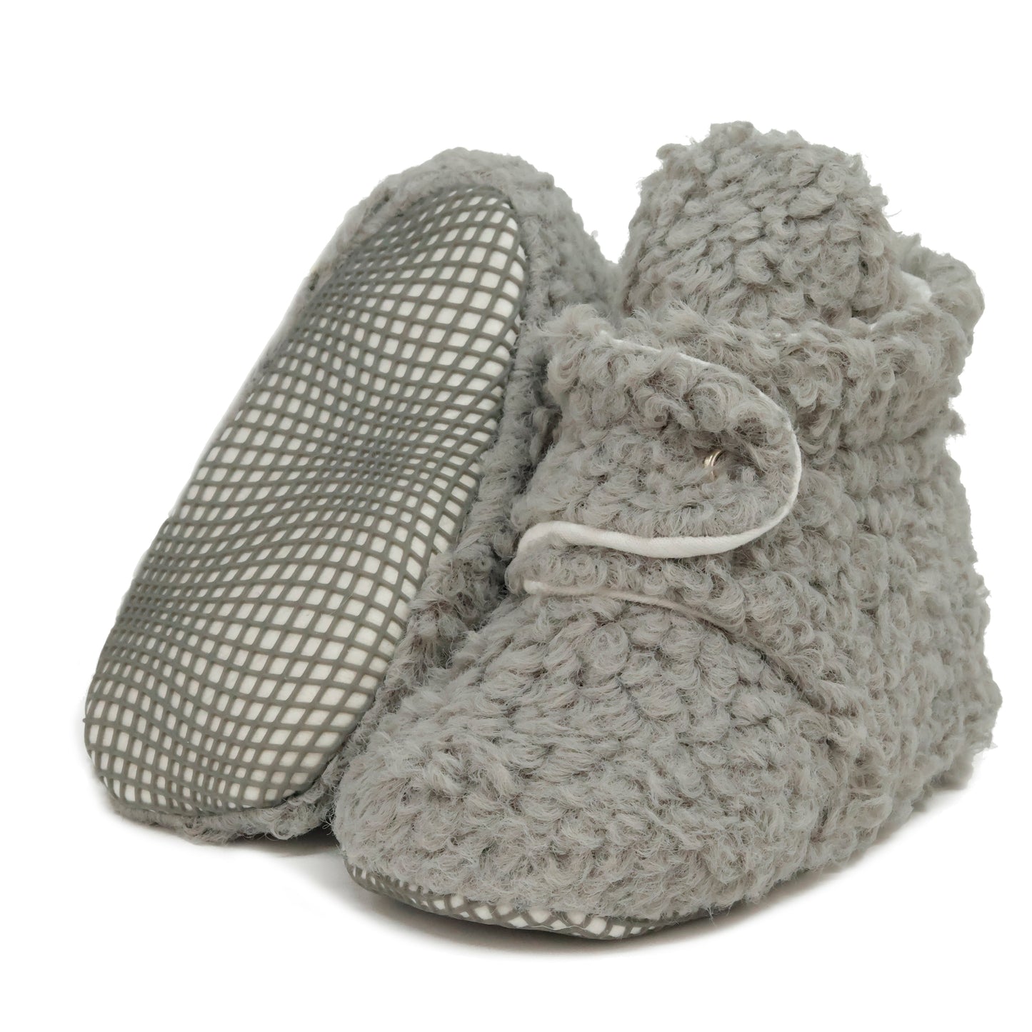 Non-Slip Sole, Organic Cotton Inner Lining,Newborn Shoes ,Tedy Booties, Gray Baby Booties